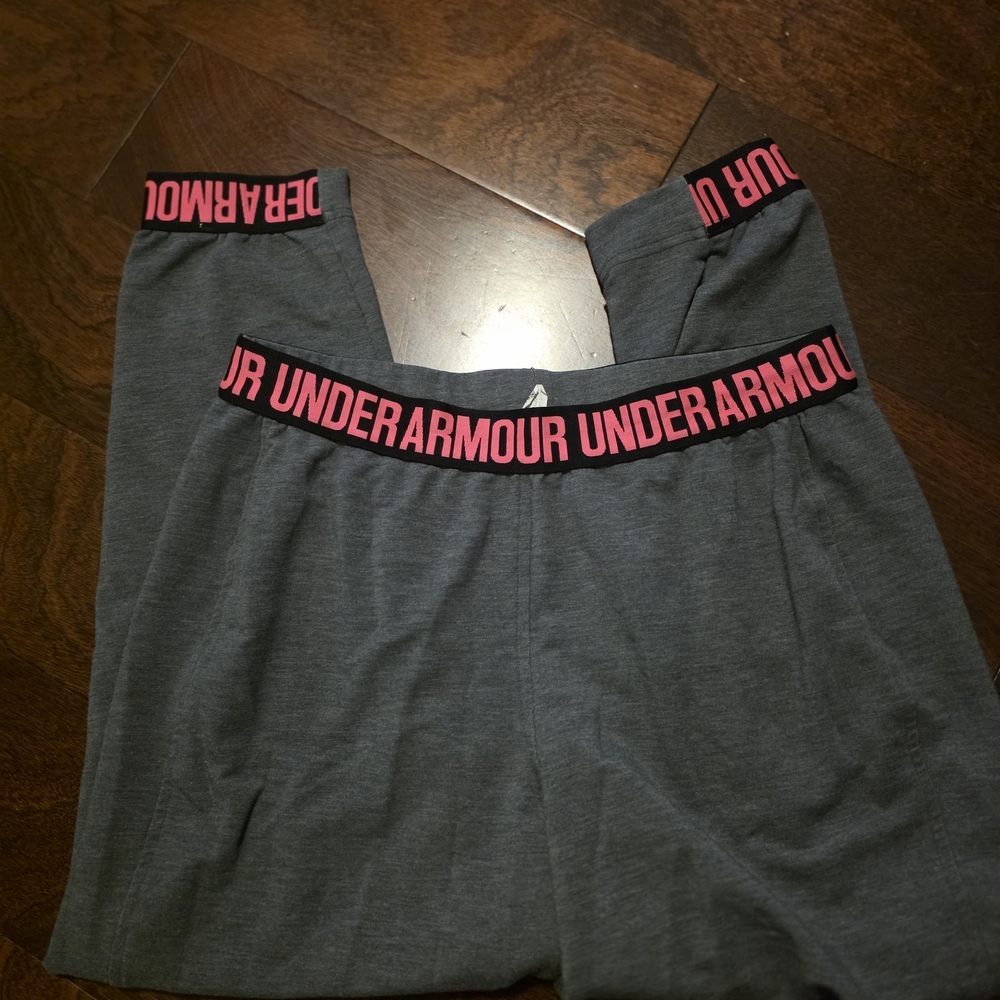 Under Armour Gray Leggings with Pink Logo
